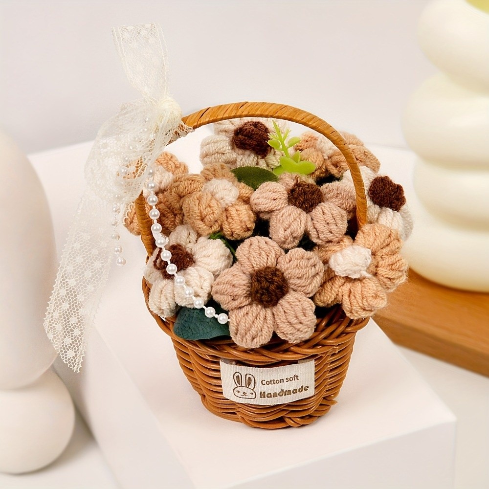 Baby Products Basket - ดอกไม้ไหมพรมทำมือขนาดเล็ก ของตกแต่งตั้งโต๊ะ ดอกไม้สำเร็จรูป ตะกร้าถือแบบพกพา ดอกไม้จำลอง