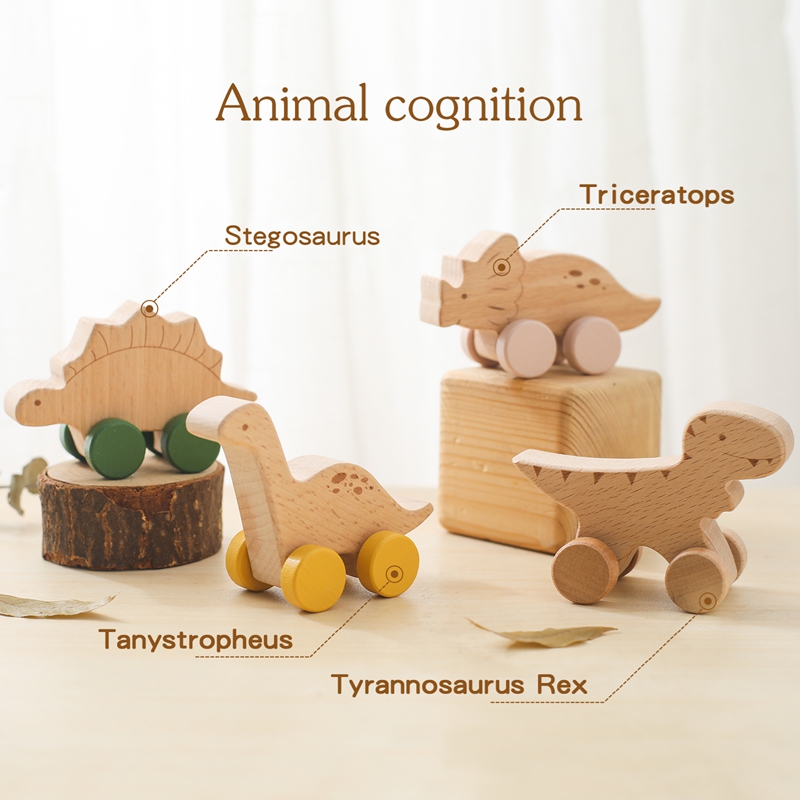 Baby Products Natural - 1PC ของเล่นเด็ก Beech ไม้บล็อกการ์ตูนไดโนเสาร์รถการศึกษา Montessori ของเล่นเด็ก
