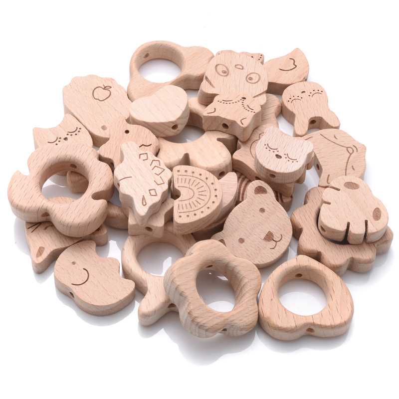 Baby Products Natural - 10Pcs ธรรมชาติไม้บีชลูกปัดแมวผีเสื้อหัวใจแมวสายรุ้ง Teethers สำหรับสร้อยคอเด็ก Pacifier Chain