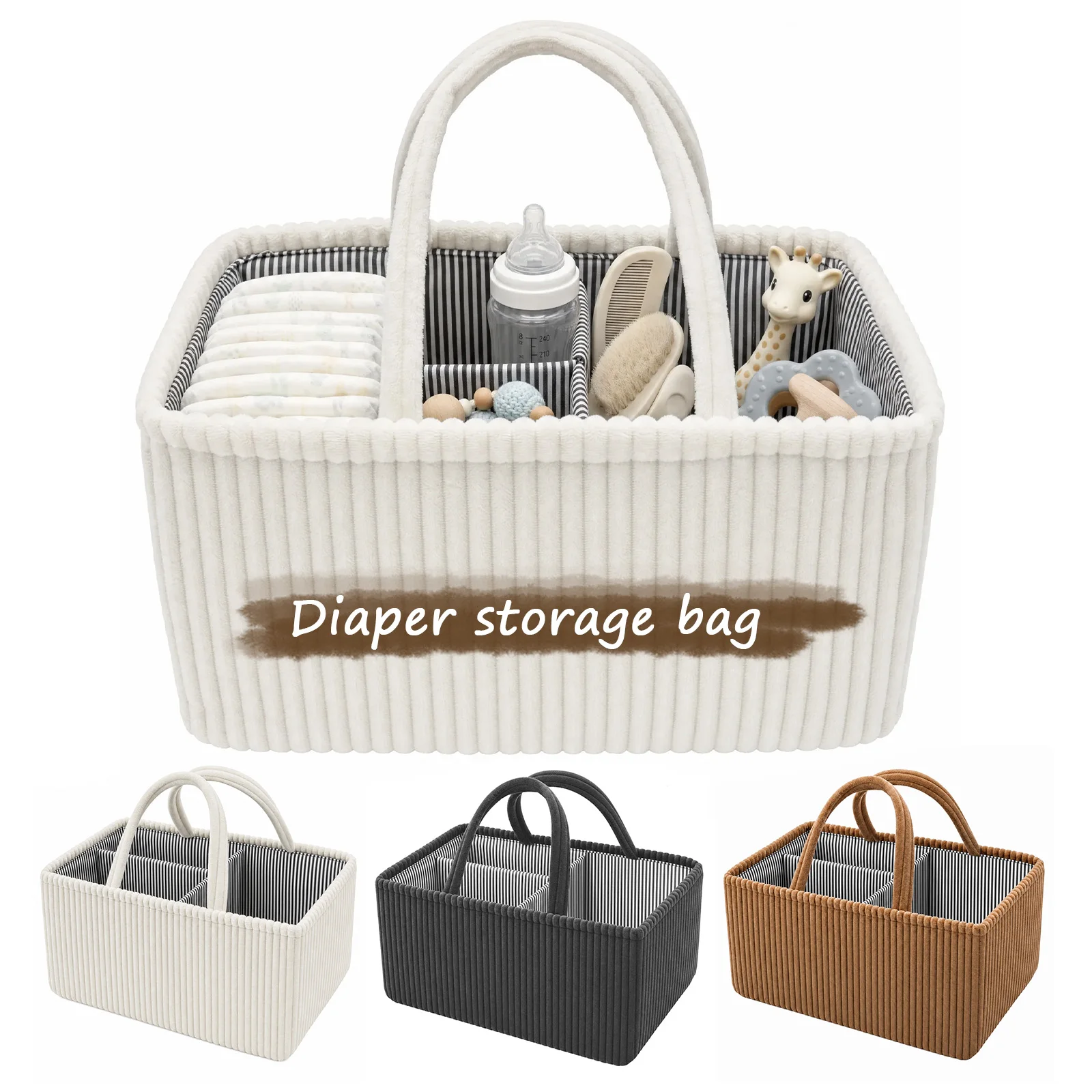 Baby Products Basket - ตะกร้าเก็บผ้าอ้อมเด็กแบบพับได้ กระเป๋าเก็บของสำหรับเปลี่ยนผ้าอ้อมพร้อมหูหิ้ว ตะกร้าจัดเก็บผลิตภัณฑ์สำหรับเด็ก