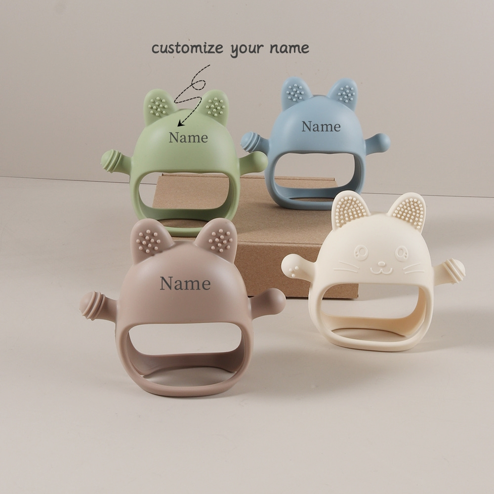 Teething Mitten Baby - ที่กัดยางสำหรับเด็กแบบสั่งทำได้ พร้อมชื่อ รูปทรงกระต่ายน่ารัก ซิลิโคนรูปมือ ป้องกันการดูดนิ้ว