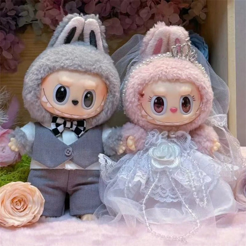 Baby Products Set - ชุดแต่งงานสำหรับตุ๊กตาลาบูบู ขนาด 15-17 ซม. ชุดกระโปรงผ้าชีฟอง พร้อมรองเท้าหนัง