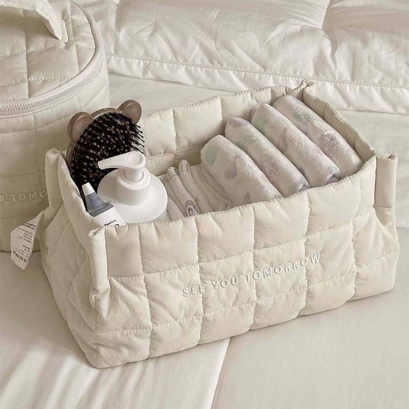 Baby Products Basket - กระเป๋าเก็บผ้าอ้อมเด็กสไตล์เกาหลี ตะกร้าใส่ขนม ของจุกจิก กล่องจัดระเบียบเสื้อผ้าสีพื้นสำหรับวางบนโต๊ะ ของใช้ในบ้าน