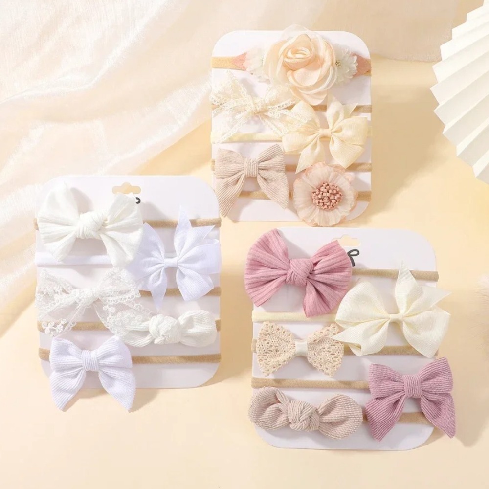 Baby Products Set - 5 ชิ้นเด็กดอกไม้ลูกไม้โบว์แถบคาดศีรษะไนลอนยืดหยุ่นทารกแรกเกิดสําหรับสาวทารกเด็กวัยหัดเดินนุ่มอุปกรณ์เสริมผมชุด