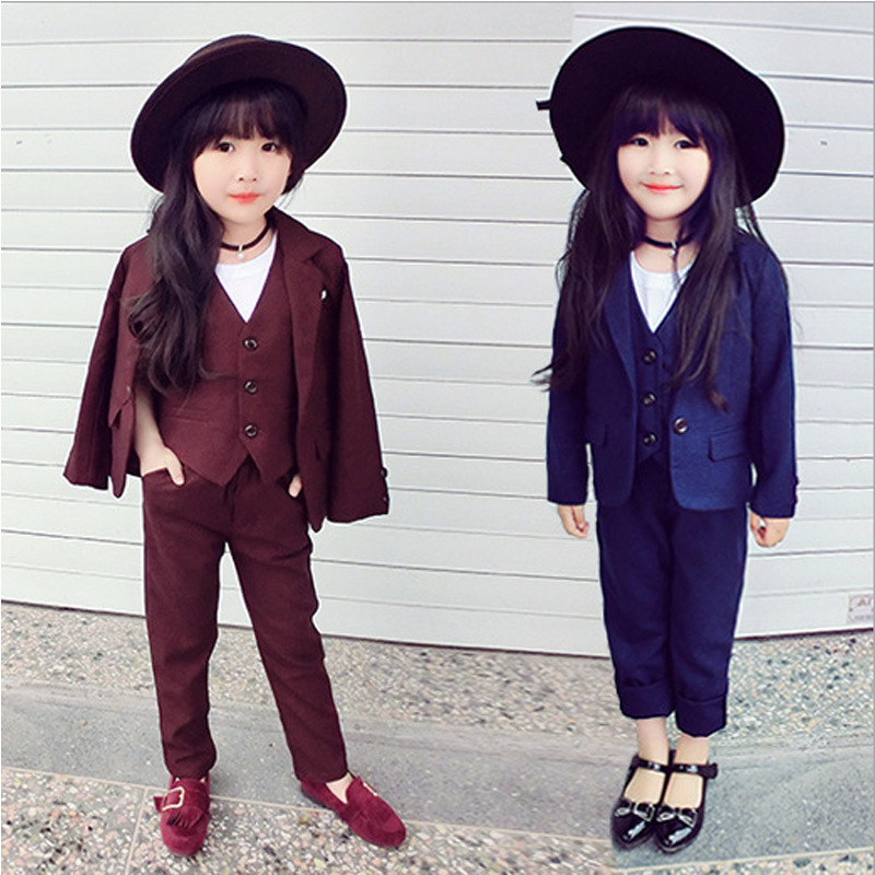 Baby Products Korea - หญิงอย่างเป็นทางการเสื้อแจ็คเก็ตกางเกง3PCS ชุดเสื้อผ้าเด็กวันเกิดงานแต่งงานชุดเกาหลีเด็กประสิทธิภาพชุดราตรี