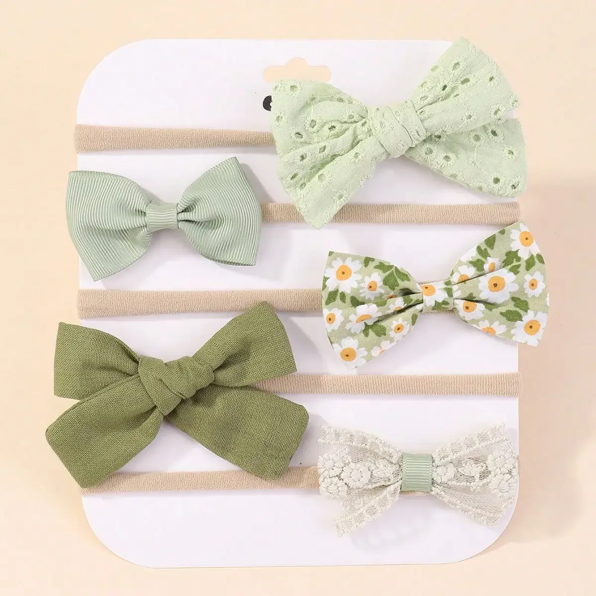 Baby Products Set - 5 ชิ้น/เซ็ตเด็กแถบคาดศีรษะยืดหยุ่นทารกแรกเกิดดอกไม้ลูกไม้ Bowknot ไนลอนสําหรับสาวทารกเด็กวัยหัดเดินผมนุ่มอุปกรณ์เสริมของขวัญ