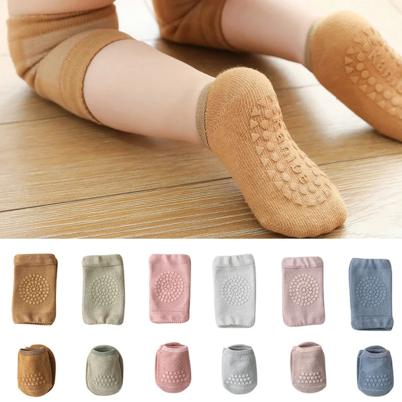 Baby Knee Pad Crawling - เด็กเข่า Pads ถุงเท้าชุดสีทึบถุงเท้ากันลื่น Kneecap เด็กคลานความปลอดภัยถุงเท้าชั้นเข่าสําหรับเด็กผู้หญิง