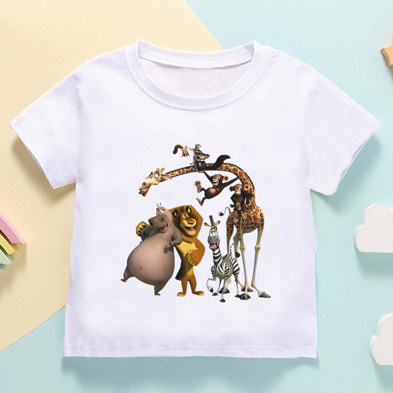 Baby Products Store - เสื้อยืดเด็กลายยีราฟสิงโตม้าลายมาดากัสการ์, เสื้อยืดเด็กเสื้อฤดูร้อนผู้หญิงเสื้อผ้าเด็กผู้ชายตลกๆ