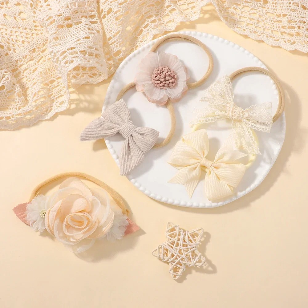5 ชิ้นเด็กดอกไม้ลูกไม้โบว์แถบค - Baby Products Set บทวิจารณ์และราคา